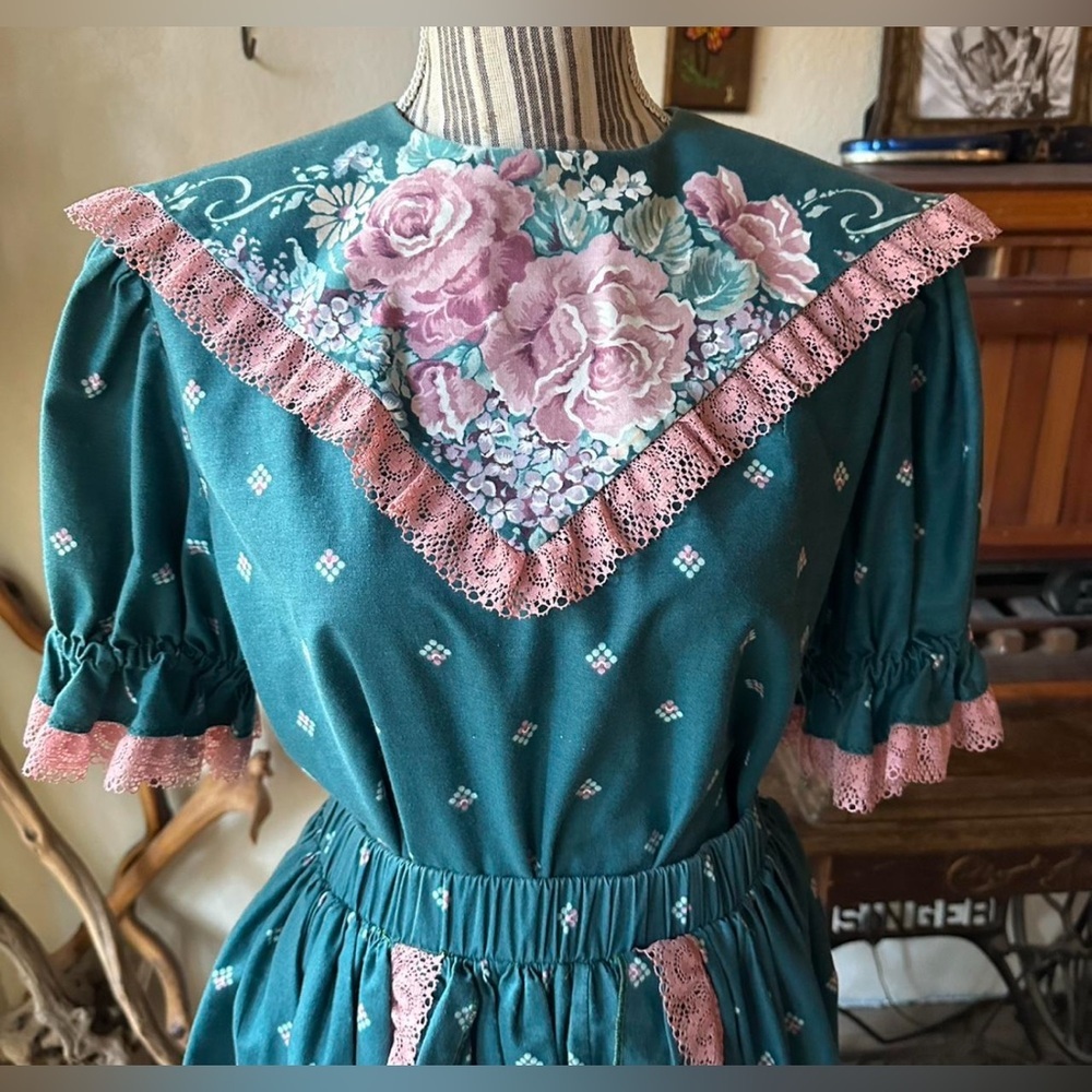 Vintage 80s Cotton Hand Made 2 Piece Western Dancing Set Size L Fit And Flare - Picture 2 of 9